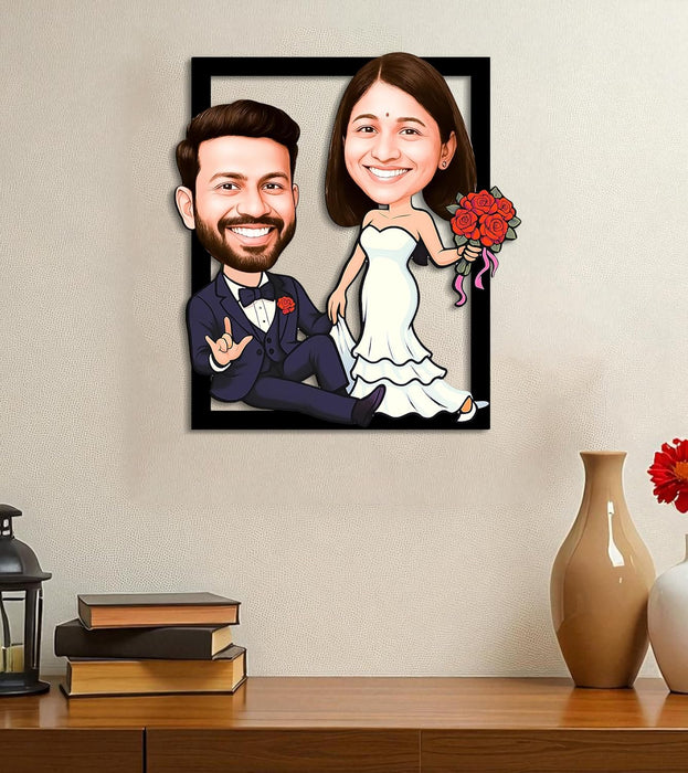 Customized Caricature Character Cartoon Photo Frame, MDF Personalized Caricature Anniversary Gift For Husband, Wife, Customised Gift For Friends & Family, Girlfriend, Boyfriend, Couples