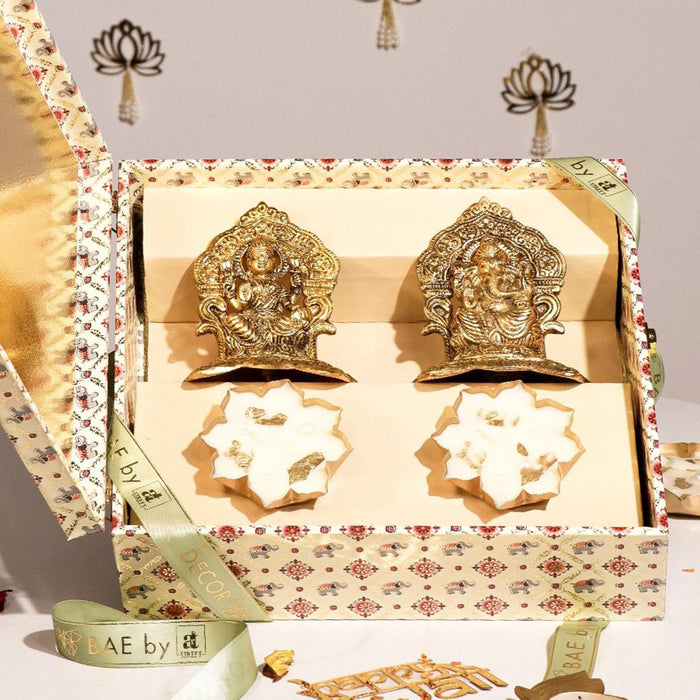 Diwali Gift Hampers Laxmi Ganesh Idol and Laxmi ji Charan with Urli Diya, Friends and Relatives (Pack of 3)