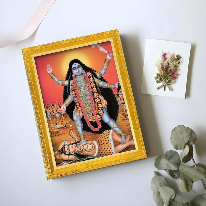 Divine Devi Navdurga and Maa Kali, Lakshmi and Saraswathi Religious Golden Photo Frame Stand able and Wall Hanging for Temple (13x18 cm)