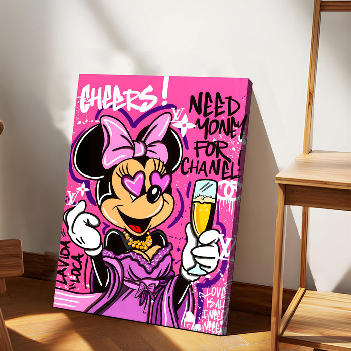 Pink Pop Art Cartoon Lady Wall Painting | Luxury Graffiti Style Stretched Canvas Art Print | Modern Party Theme Wall Décor for Home & Café, 41x56 cm