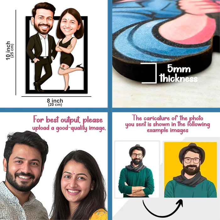 Customized Caricature Character Custom Cartoon Photo Frame, MDF Wood Personalized Anniversary Gift For Husband, Wife, Customised Gift For Friends & Family, Girlfriend, Boyfriend, Couples
