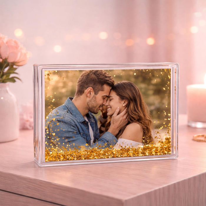 Art Street Golden Glitter Liquid Photo Frame, Desktop Table Frame with Floating Glitter, Acrylic Water Frames for Valentine's Day Gift, Anniversary, Couple Photo Display, Unique Gift, 4.2x6 Inch