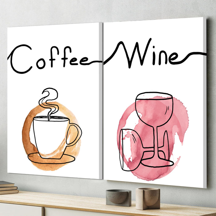 Art Street Stretched on Frame Modern Art Print Coffee, Wine Art prints Cups Design For Room Decoration, Home Decor Wall Hanging Decorative gifts (Set Of 2, 12x16 Inch)