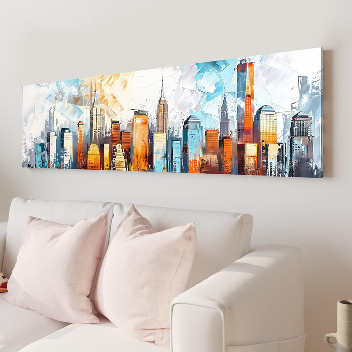 Large Stretched Canvas Painting, Panel Wall Art Print Abstract City views Luxury Paintings for Home Décor (Multi, 12x46 Inch)