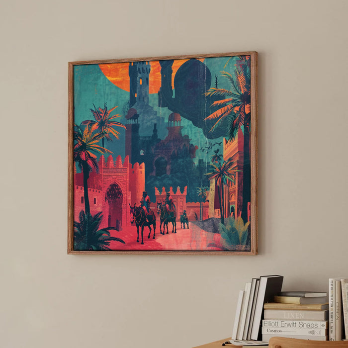 Large Framed Canvas Painting Mugal Red Port Wall Art Print, Decorative Modern Paintings For Home (Red, Size 23x23 Inch)