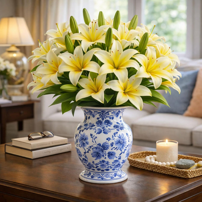 Art Street Artificial Yellow Lily Flower Stick for Vases or Pot Suited for Table Indoor