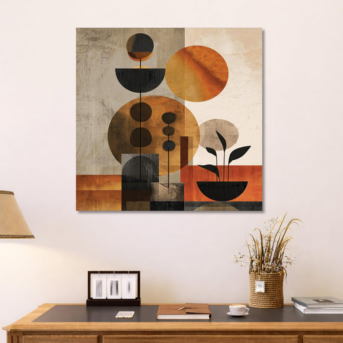 Boho Botanical Stretched Canvas Painting For Living Room | Mid-Century Abstract Wall Art Large Canvas Painting For Livingroom Home Decor, Bedroom, Hallway's, Office, Hotel - 86x86 cm