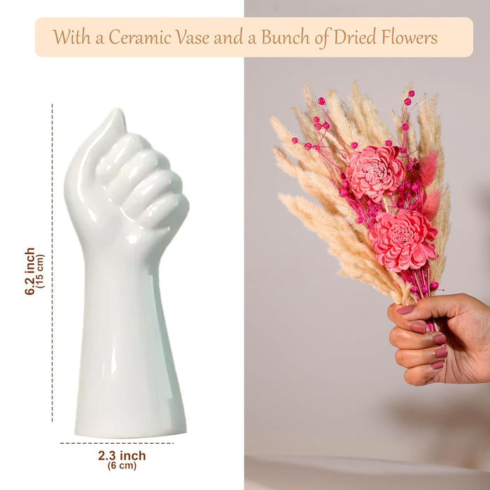 Dried Pampas Grass and Pink Artificial Flowers Bouquet Boho Dried Flower Arrangement, Natural Dry Floral Bouquet 30 cm