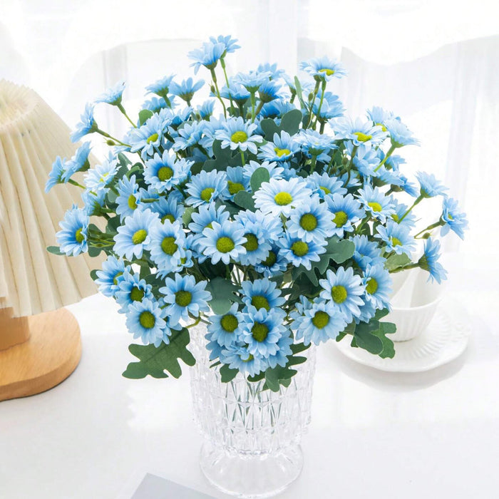 Art Street Artificial Blue Flowers Bunch |Daisy Flowers for Home | Living Room, Valentine Day Décor |Christmas Day, New Year Gift, 7 Head 21 Flowers| Pack of 2|Size 13 INCH, (Without Vase)