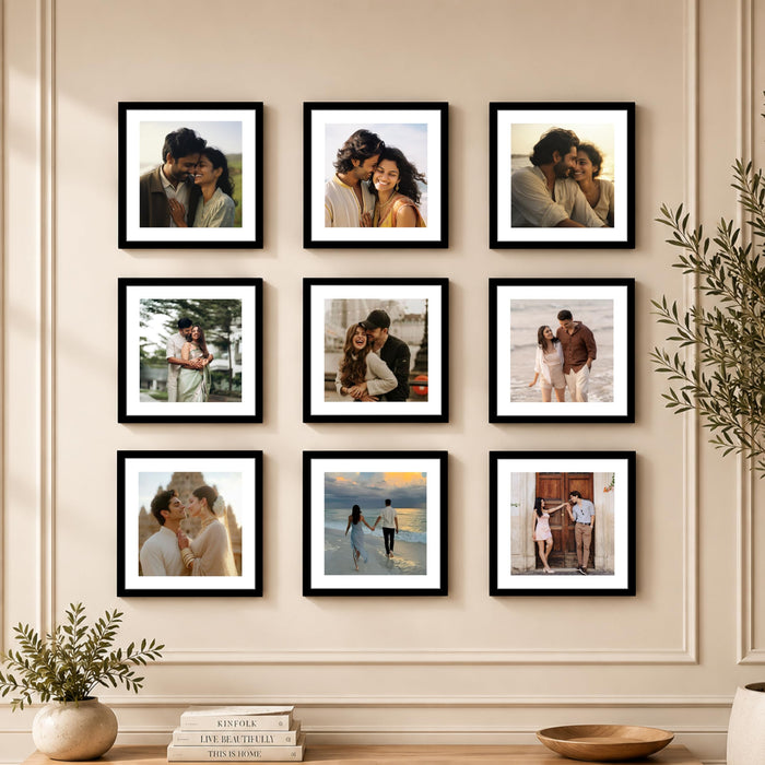 Art Street Premium Photo Frame for living room, Classic Aesthetic Design Photo Frames for Photograph, Art Work, Kids Room Set of 9 (12x12 Inch, Black)