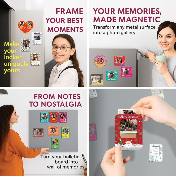 Magnetic MDF Fridge Photo Frame Set of 2 Christmas Photo Magnet Red and White Magnetic Picture Frame for Refrigerator 8x10 cm