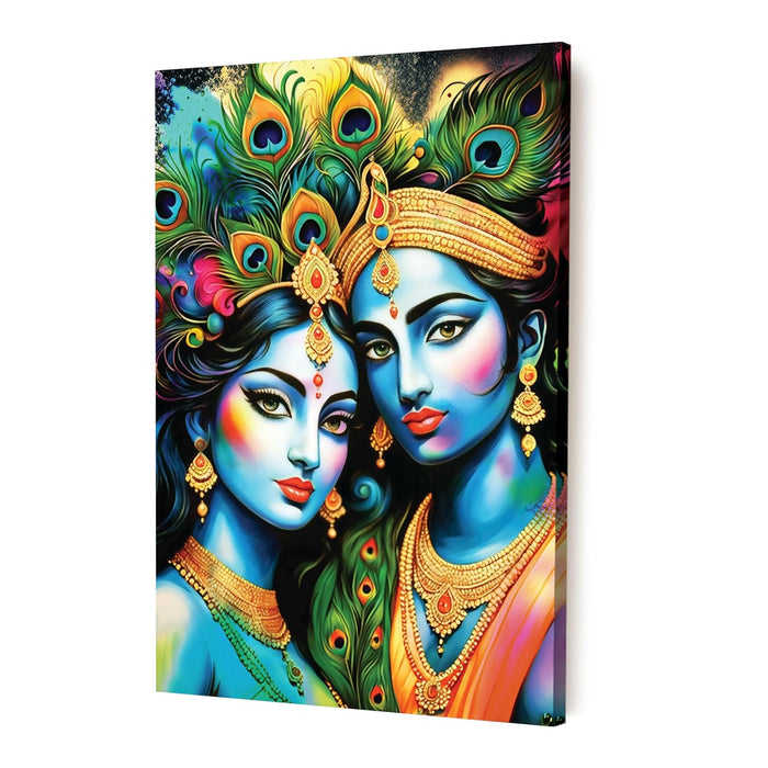Art Street Stretched Canvas Divinity Love of Radha Krishna Rangoli Paintings For Home Décor, Living Room, Wall Décor & Office Wall, (Size: 16x22 Inch)