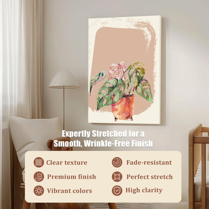 Abstract Botanical Plant Stretched Canvas Wall Art Modern Boho Illustration Painting for Home & Office Wall Decor, (16x22 Inch)