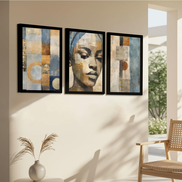Abstract Woman Face A3 Framed Painting for Living Room With Frame, Women's Day Gift Abstract Aesthetic Framed Paintings for Home Decor Bedroom Hallways Office Hotel Set of 3, Size 33x45 cm