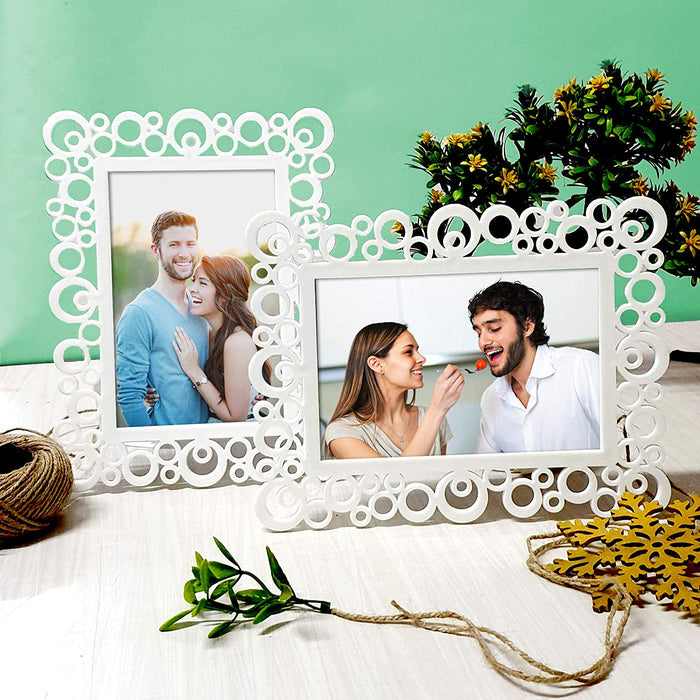 Decoralicious White Designer Circular Table Top Photo Frame Perfect For Office & Home Decor ( Size 4x6 )