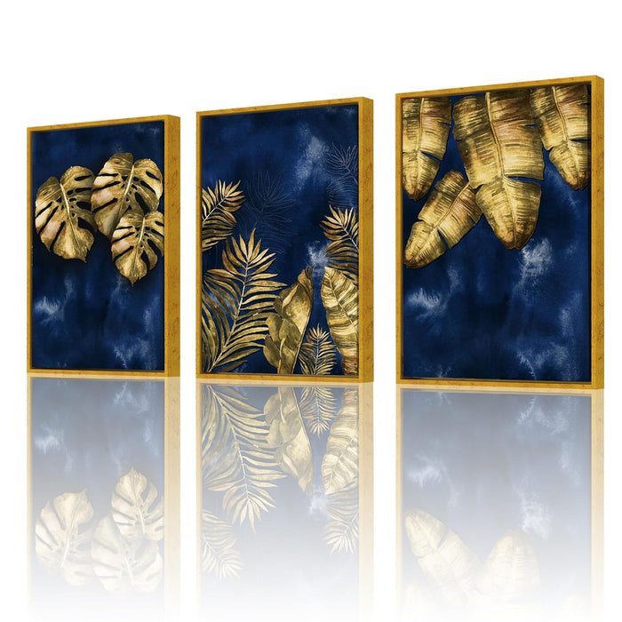 Art Street Golden Leaves Landscape Diamond Canvas Painting For Home Décor (17x23 Inch, Set Of 3)