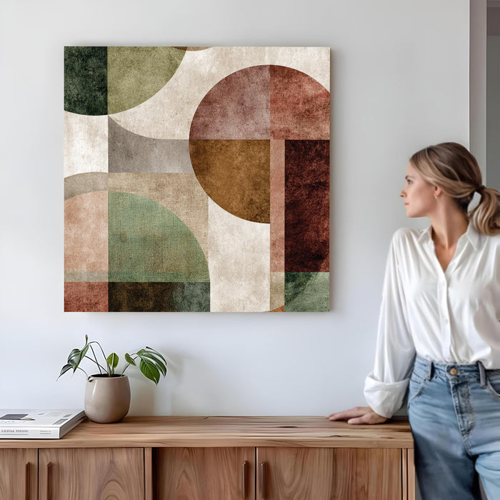 Boho Geometric Circles Stretched Canvas Wall Art Painting For Living Room, Modern Minimalist Abstract Painting for Living Room, Office & Studio (56xx56 cm)