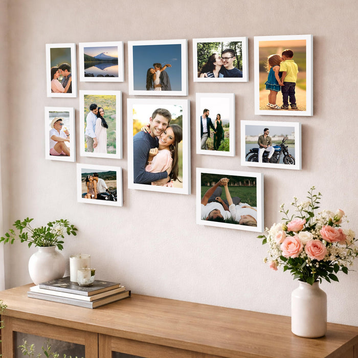 Family Photo Frame Set of 12 for Wall Decor, Wooden Finish Collage Picture Frames for Living Room, Bedroom, Multi-Size Wall Hanging Gallery Frame Set, (7 Set 4x6, 4 Set 6x8, 1 Set 8x10 Inch)