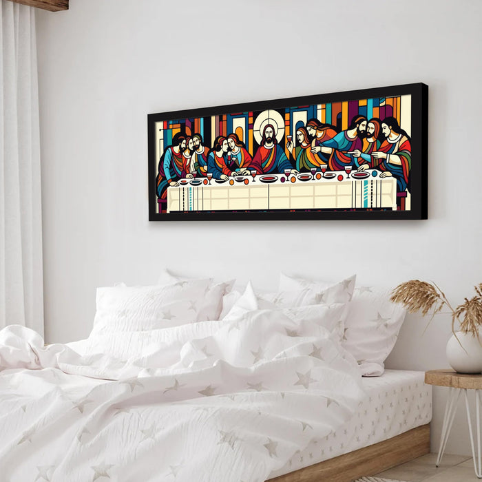 The Last Supper Christian Religious Holy Wall Art Framed Luxury Paintings for Home Decoration, Living room, Bedroom and Office Decoration (99x38 CM)
