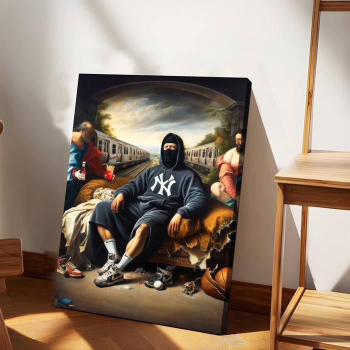 Renaissance Style Stretched Canvas Painting Print| Modern Street Art Meets Classic Art | Contemporary Hip-Hop Inspired Wall Art for Home & Office Décor, 41x56 cm