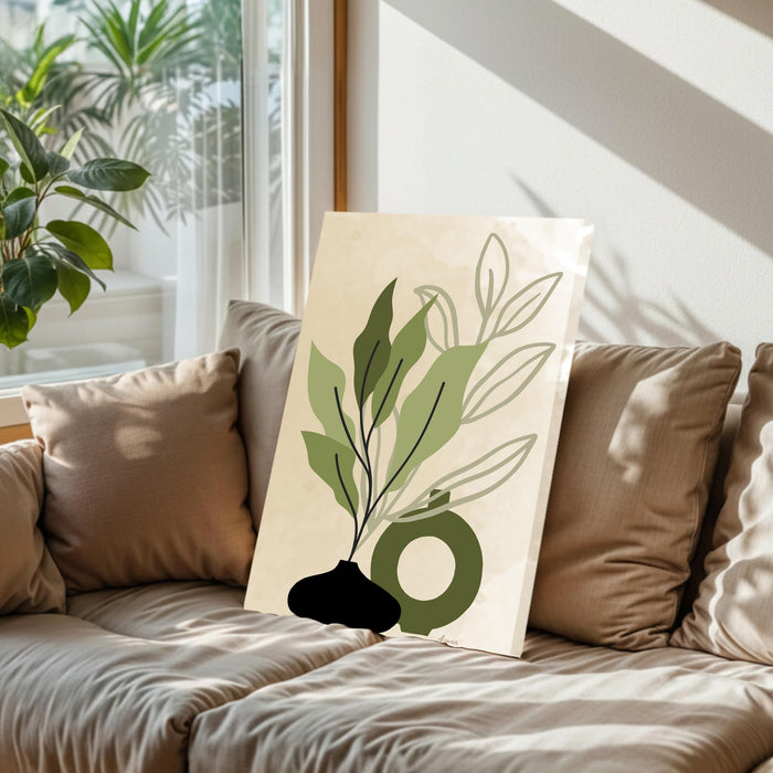Abstract Botanical Vase Plant Stretched Canvas Wall Art Modern Boho Illustration Painting for Home & Office Wall Decor, (16x22 Inch)