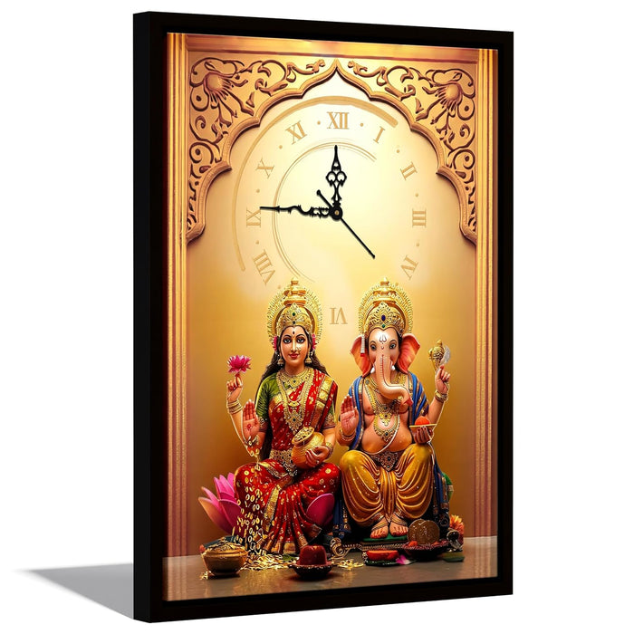 Hindu Religious Portrait Abstract Divine Multicolor Framed Canvas wall art With Clock | Painting with clock. 43x58 cm