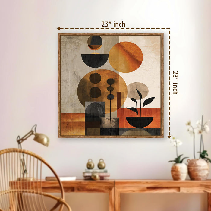 Boho Botanical Framed Painting For Living Room | Geometric Abstract Large Canvas Painting With Frame Wall Art For Bedroom, Hallway's, Office, Hotel, Size 58x58 cm