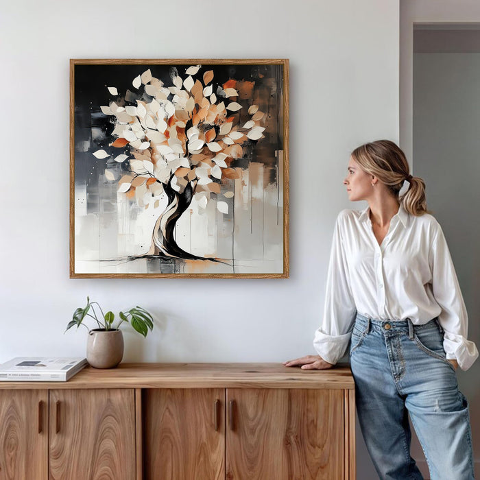 Abstract Tree of Life Framed Painting For Living Room | Vastu Tree Large Canvas Painting With Frame Wall Art For Bedroom, Hallway's, Office, Hotel, Size 58x58 cm