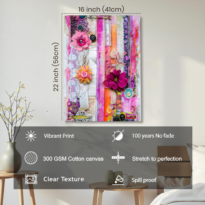 Floral 3d Paper Clipart Layered Artwork Wall Painting | Stretched Canvas Flower Wall Painting for Living Room, Bedroom, Home and Office Wall Décor (41x56 cm)