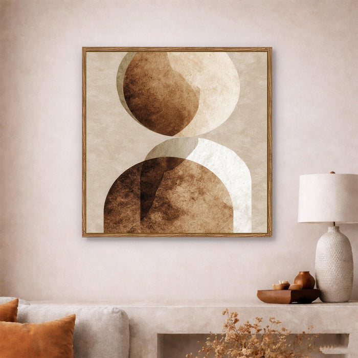 Abstract Boho Framed Painting For Living Room | Earth Tone Geometry Large Canvas Painting With Frame Wall Art For Bedroom, Hallway's, Office, Hotel, Size 58x58 cm