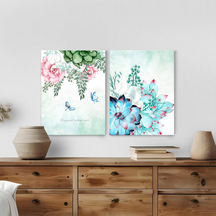 Floral Theme Stretched Canvas Art Print, Paintings Pack of 2 | Digital Print On Stretched-Canvas (30x41 CM)