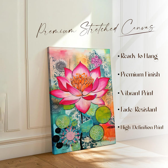 Abstract Stretched Canvas Multicolor Wall Art Painting Lotus Digital Painting ‰ÛÒ 22x34 Inch