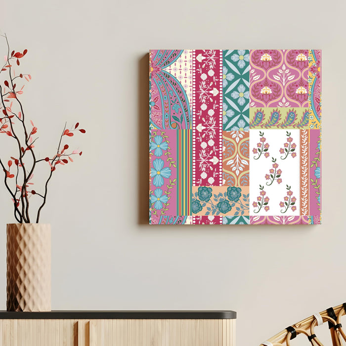 Mughal Miniature Floral Painting for Wall Decoration | Flower Canvas Wall Painting for Living Room, Bedroom, Home and Office Wall Decor (41x41 Cm)