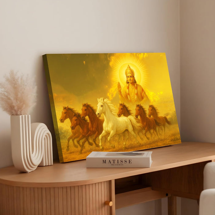Seven Running Horses Wall Art Vastu Feng Shui Multicolor | Canvas Painting Stretched on Wood | Suits For Vastu-Friendly Place (16x22 Inch)