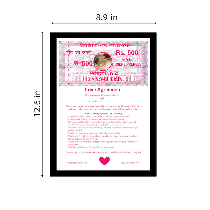 Customized Love Contract Photo Frame Non-Judicial Stamp Paper Love Agreement Certificate Romantic Couple Gift Valentine’s Day Anniversary Gift for Husband Girlfriend Boyfriend 22x32 cm