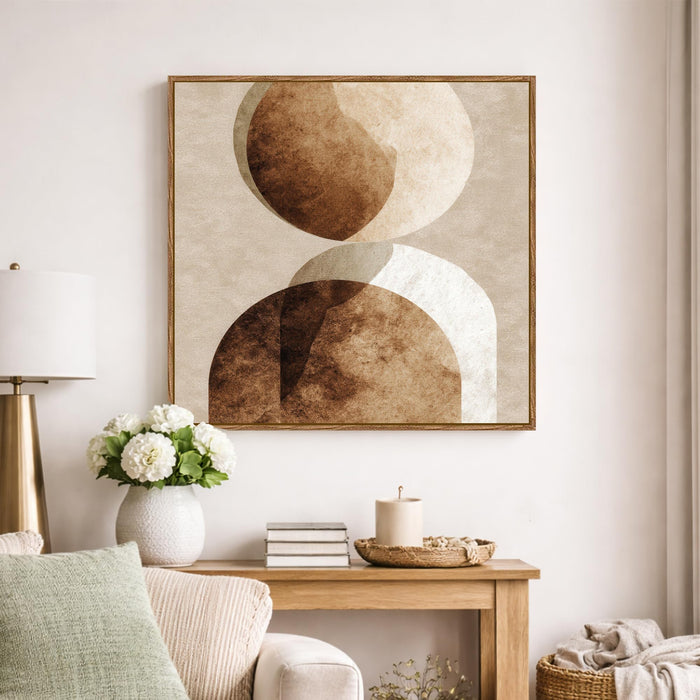 Abstract Boho Framed Painting For Living Room | Earth Tone Geometry Large Canvas Painting With Frame Wall Art For Bedroom, Hallway's, Office, Hotel, Size 58x58 cm