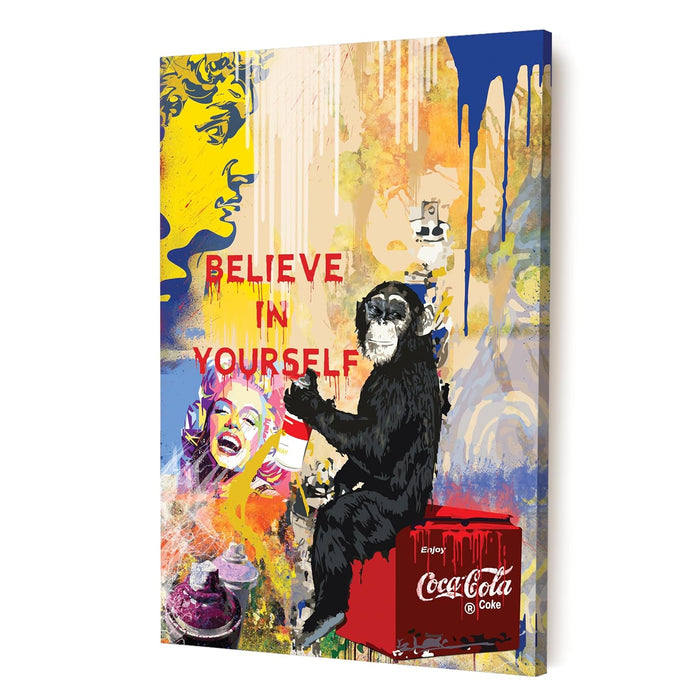 Stretched Modern Canvas Wall Art Painting, Believe In Yourself Pop Graffiti Artwork for Home Decoration (16x22 Inch)