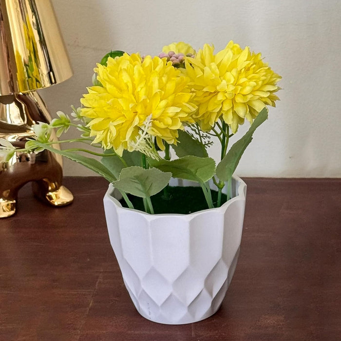 Ceramic Potted Vase Artificial Dhalia, Marigold Flower with Pot for Table Top (Yellow, Size: 3.5x7 Inch)