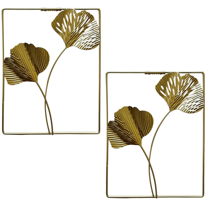 Modern Luxury Leaf Shape Metal Wall Art Hanging Décor, Golden Iron Palm Leaf Hanging Ornaments, Wall Sculpture with Frame for Home Decor (Size: 8x10 Inch)