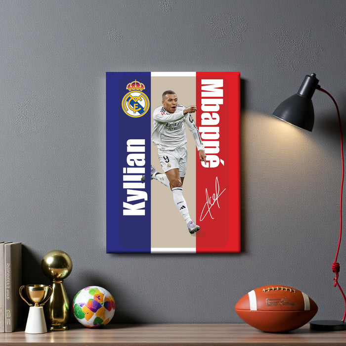 Kylian Mbappé Wall Art Canvas Painting Poster – Real Madrid CF Superstar Football Wall Decor for Football Fans, For Living Room, Bedroom, and Home & Office Décor, 16 x 22 Inch