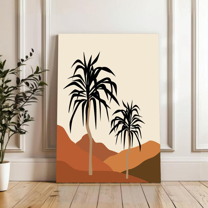 Abstract Palm Tree Stretched Canvas Wall Art Modern Boho Illustration Painting for Home & Office Wall Decor, (16x22 Inch)