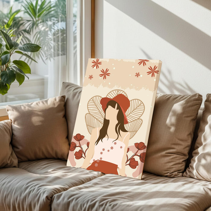 Abstract Women Stretched Canvas Wall Art Modern Boho Illustration Painting for Home & Office Wall Decor, (16x22 Inch)
