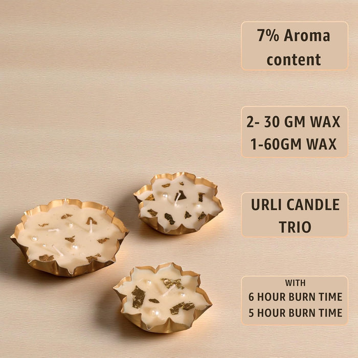 Mogra Scented Soy Wax Lotus Urli Candle Gift Set - Scented Floral Urli Candles Set of 3 (One Big, Two Small) for Gifting & Home Decor (Mogra)