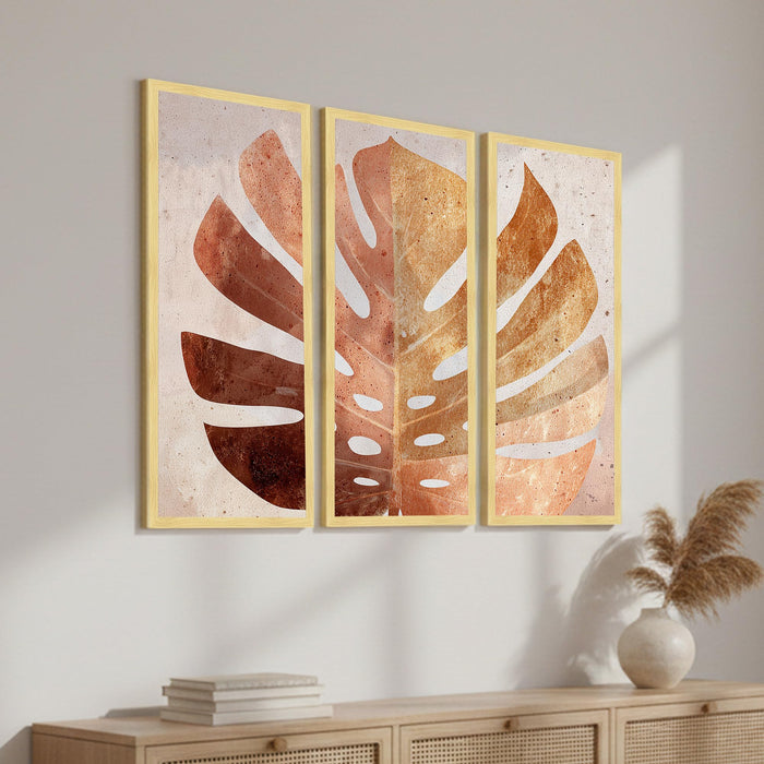 Abstract Botanical Framed Wall Art Set of 3 | Modern Boho Leaf & Landscape Prints | Engineered Wood Frame Wall Décor for Living Room, Bedroom & Office, 8.9x18.9 Inch