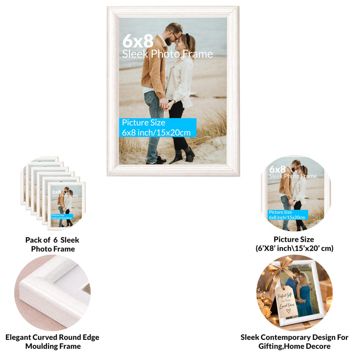 Art Street Picture Photo Frame Set of 6 for Bedroom, Tabletop Frames with Stand, Photo Frames for Couples, Weddings, Home Decor, Portrait or Landscape Display (Beige,6x8 Inch)