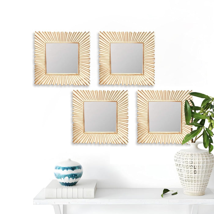 Decorative Square Golden Wall Mirror, Set of 4, Wall Hanging Mirrors (10 x 10 inch, Gold)