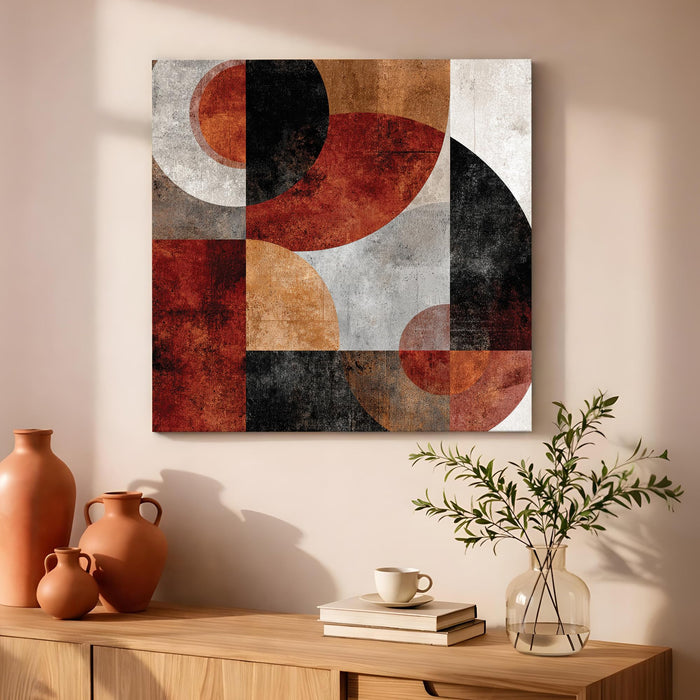 Geometric Abstract Stretched Canvas Painting For Living Room | Modern Rustic Wall Art Large Canvas Painting For Livingroom Home Decor, Bedroom, Hallway's, Office, Hotel - 86x86 cm