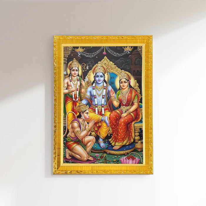 Lord Shri Ram, Laxman, Sita and Hanuman Frame for Mandir, Pooja Room | Divine Hindu Deity Wall Art (10x13 Inch)