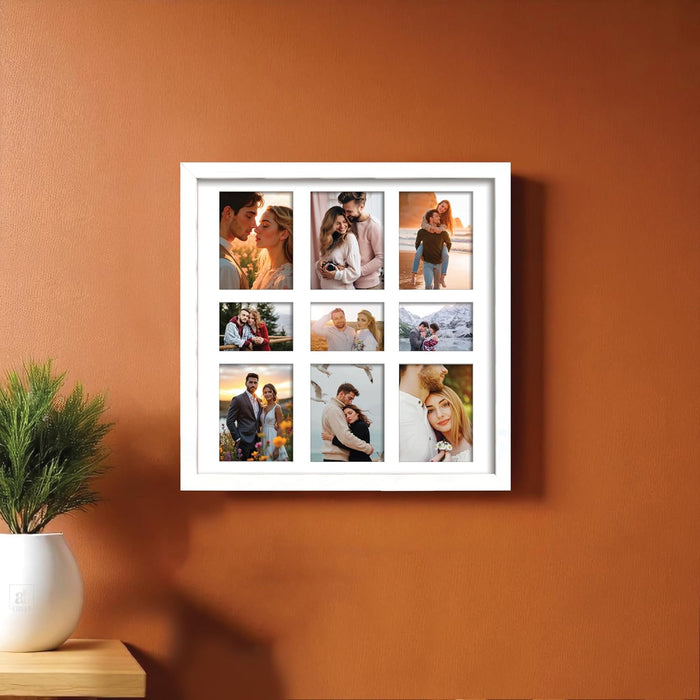 Photo Frame Collage 8x10, 5x8 cm Photos Display 9 Oppenings Wall Mounting Home Décor Black Photo-Frame (34x34 cm)