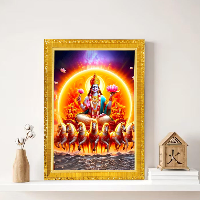 Bhagwan Surya Dev Photo Frame for Mandir, Pooja Room | Divine Hindu Deity Wall Art (10x13 Inch)